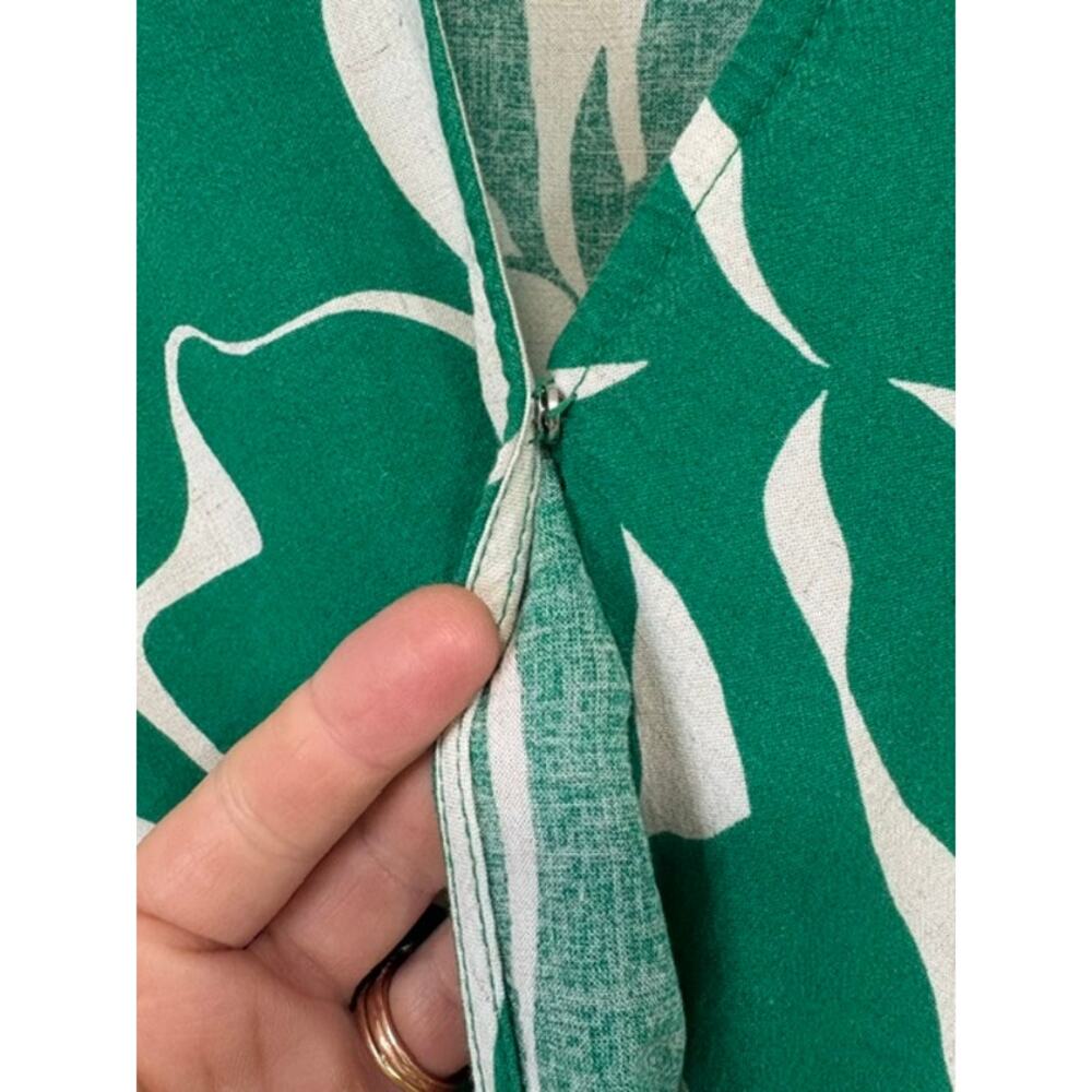 Luxology Linen Blend Sleeveless Mock Wrap Midi Dress‎ Sz M Green Tropical Leaf - Picture 5 of 12